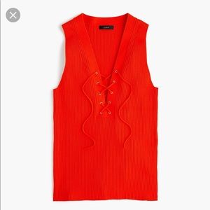 J Crew ribbed lace-up sweater tank in cerise